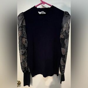 Six Fifty Print Puff Sleeve Ribbed Sweater, Size S, EUC